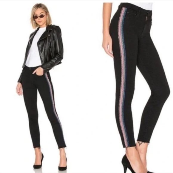 MOTHER ANKLE FRAY GLITTER RACER JEAN NEW